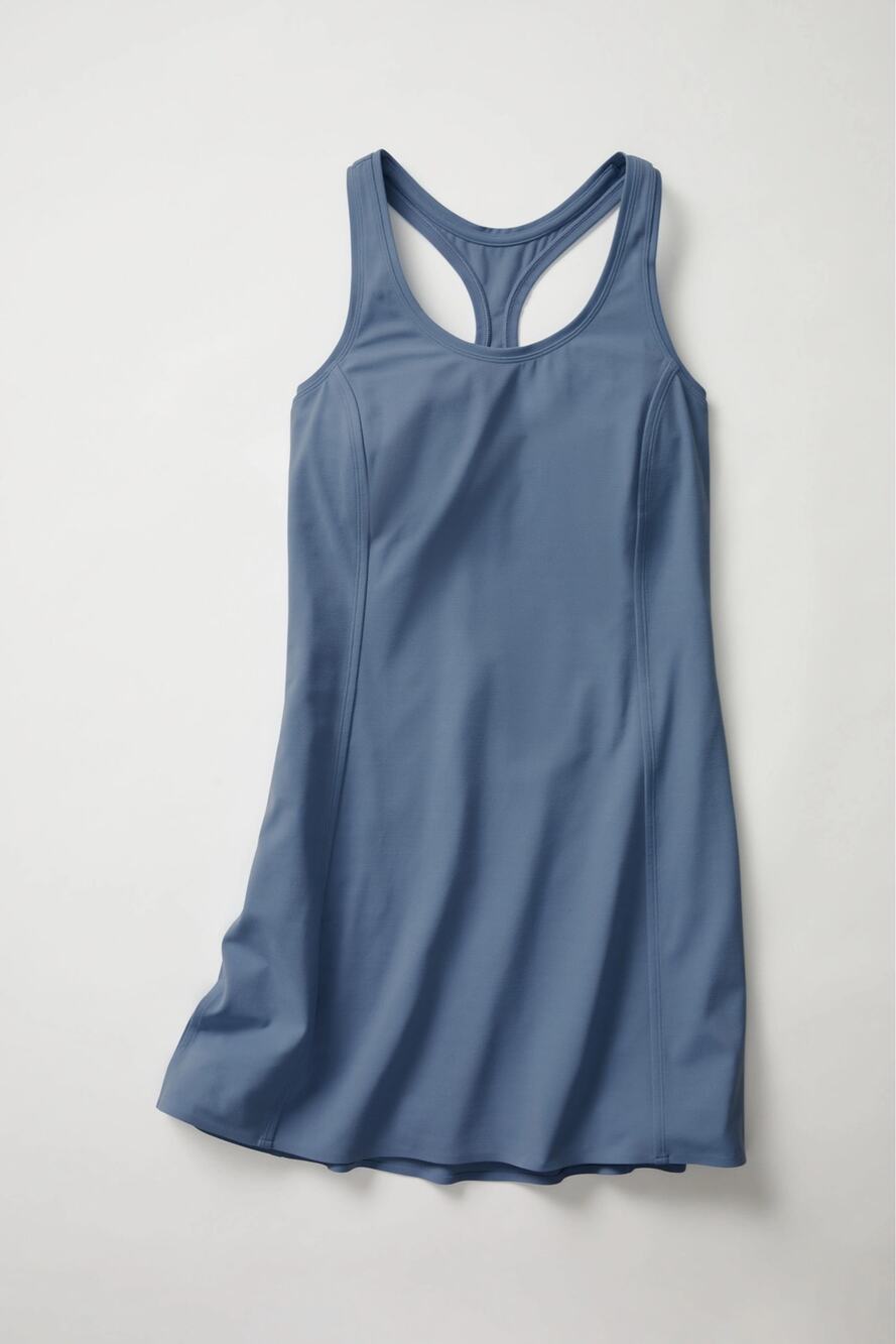 Girlfriend Collective Racerback Athletic Dress Built-In Shorts Blue Gray Medium